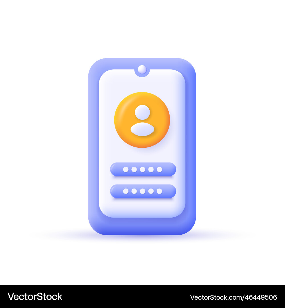 Login screen password form on mobile phone 3d Login screen password form on mobile phone 3d vector image