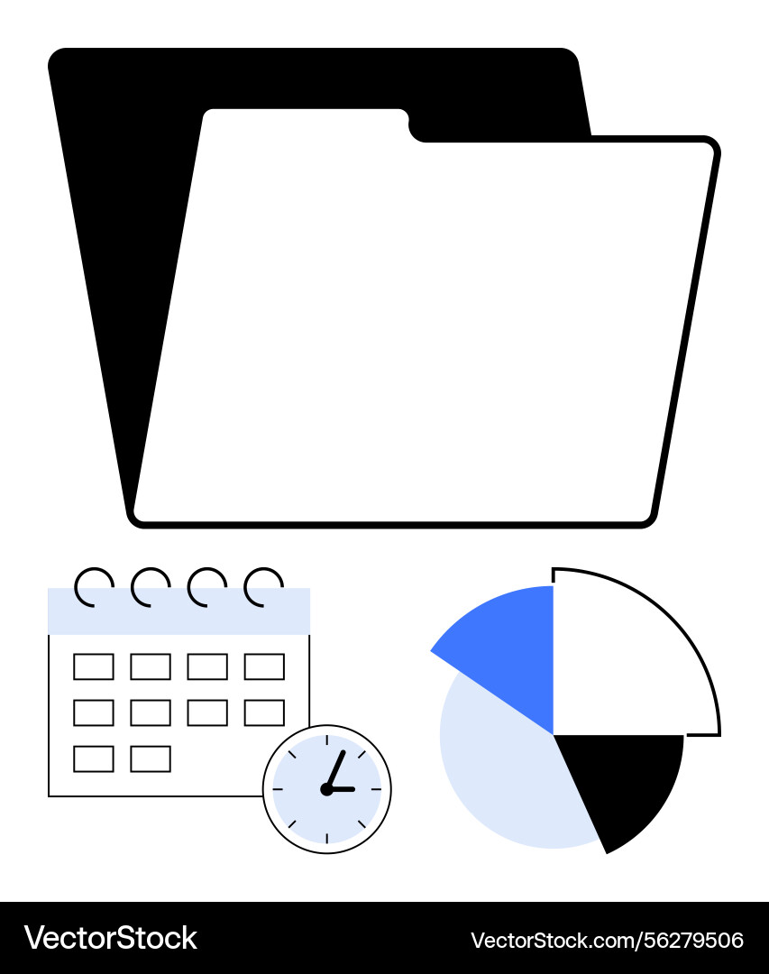 Organized file folder with calendar clock Organized file folder with calendar clock vector image