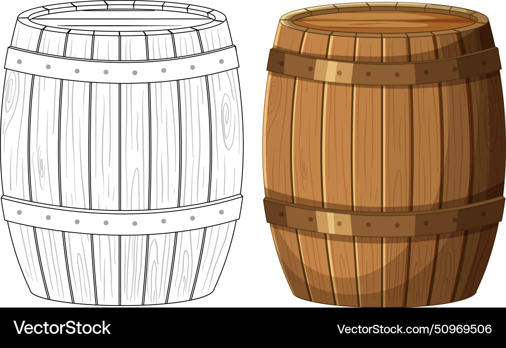Zwei Holzfässer einfarbig und Linie Kunst Zwei Holzfässer einfarbig und Linie Kunst vektorbild