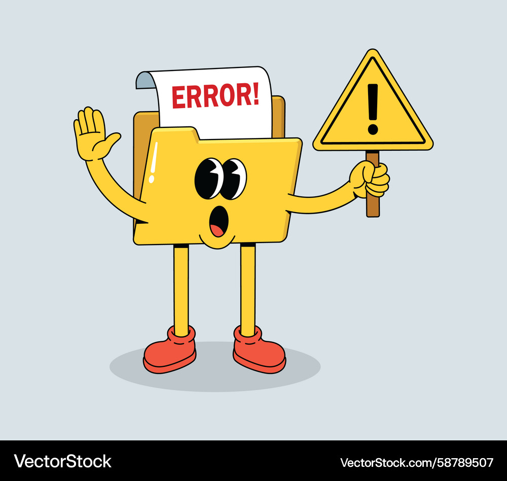Cartoon folder character showing an error message Cartoon folder character showing an error message Vector Image