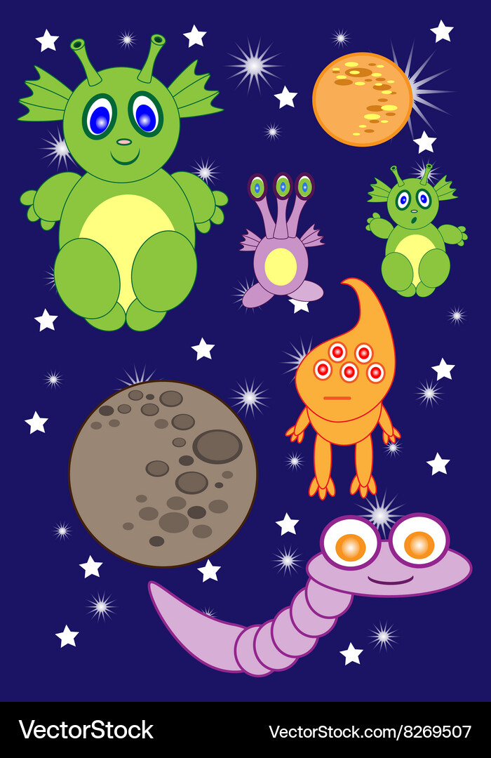 Cartoon niedliche Monster Raum von Astronauten Aliens Vektorbild