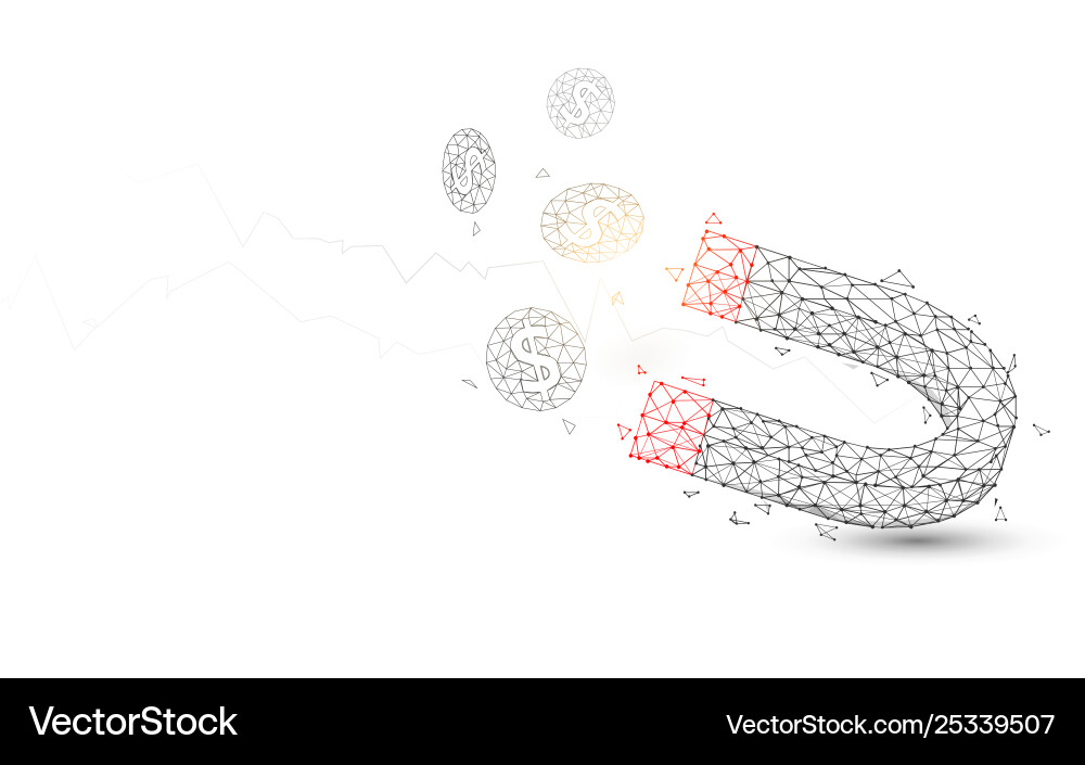 Magnet attracting coins from lines and particle vector image