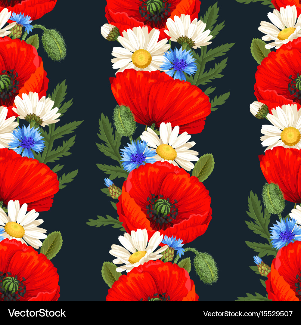 Red Poppies Seamless Pattern vector image