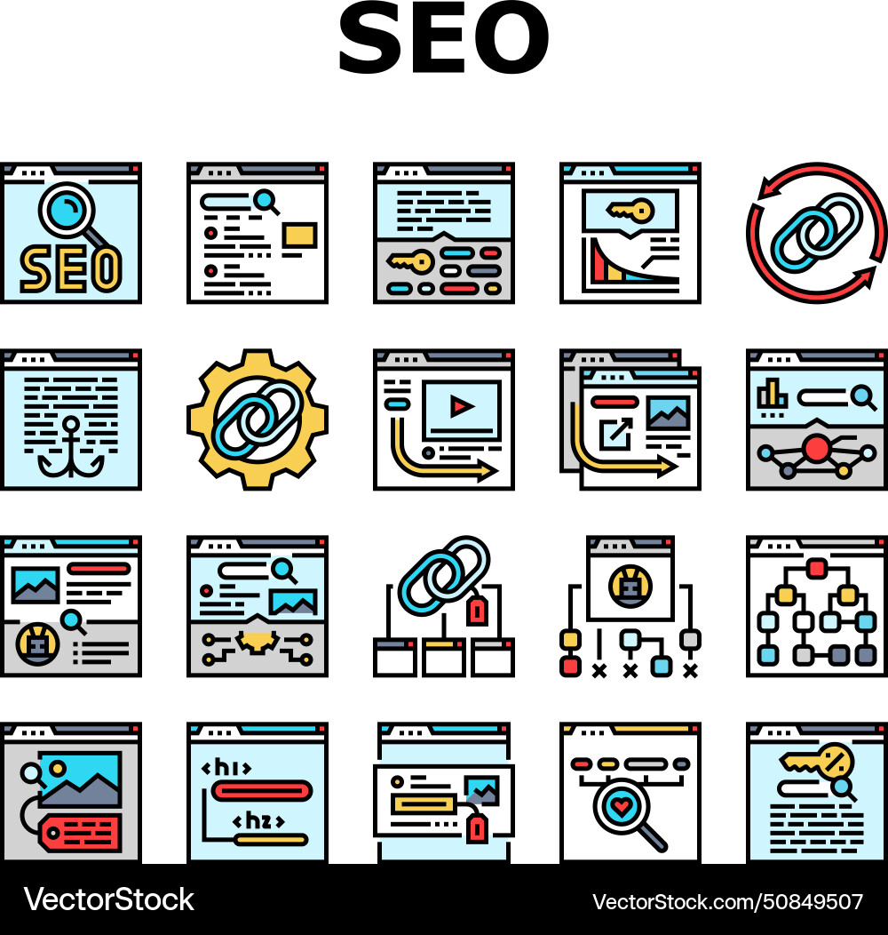 Seo optimize community icons set vector image