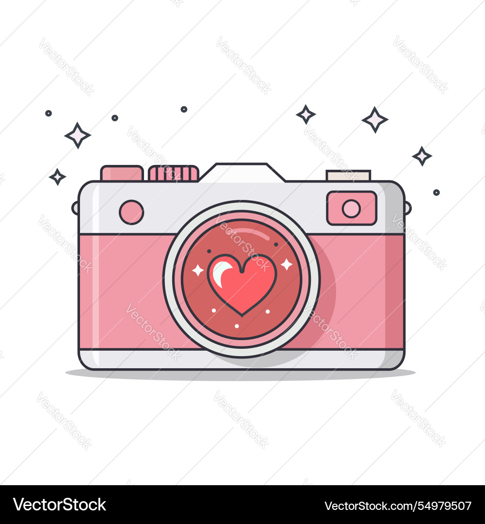 Simple flat camera and heart with sparkles minimal Simple flat camera and heart with sparkles minimal Vector Image
