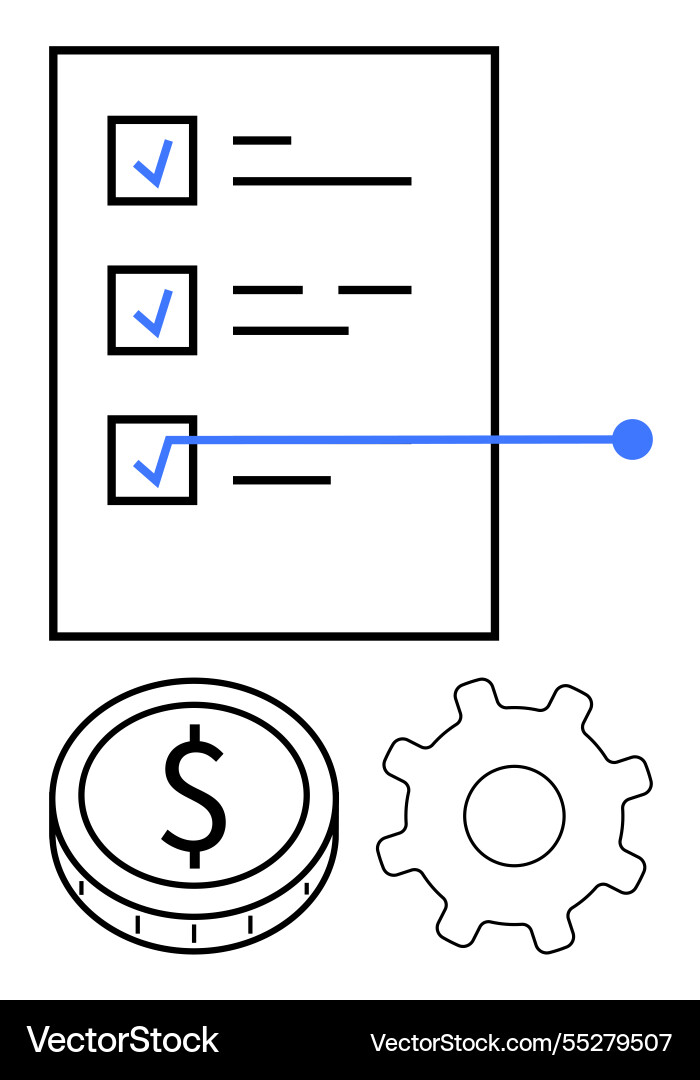 Task checklist with checkmarks gear and dollar Task checklist with checkmarks gear and dollar vector image