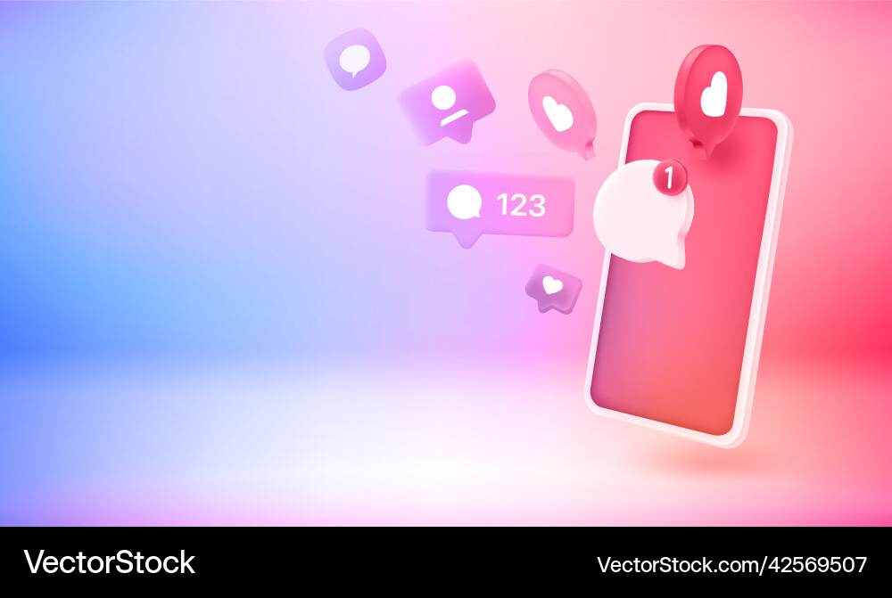 Using social media network notifications 3d Vector Image