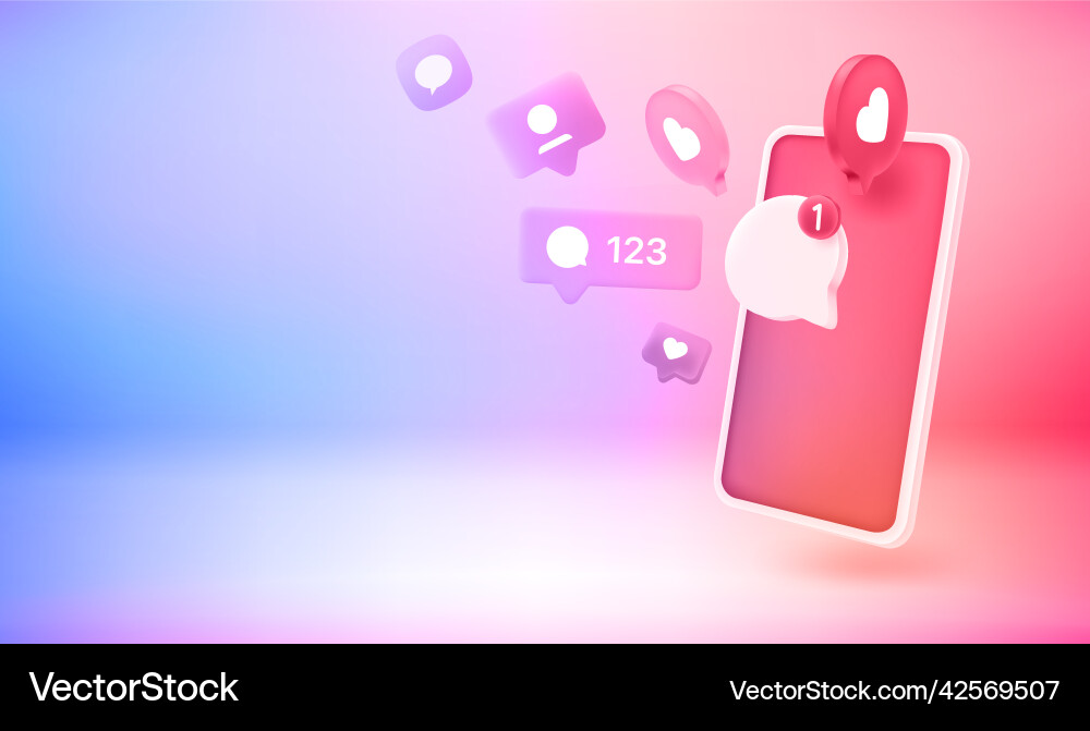 Using social media network notifications 3d vector image