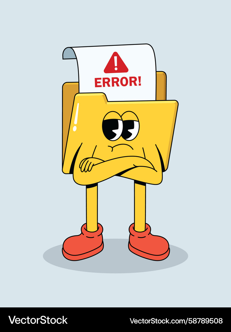 Angry cartoon folder character with error message Angry cartoon folder character with error message Vector Image