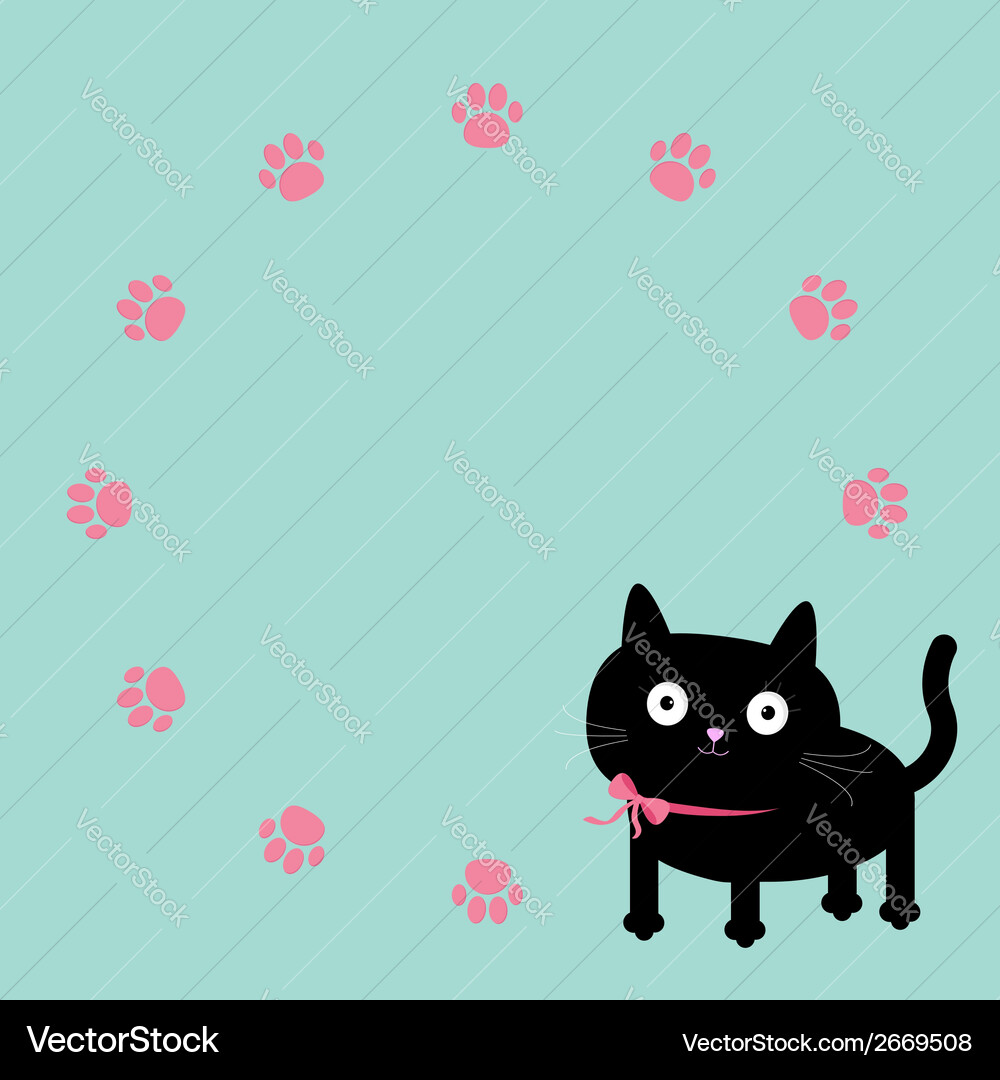 Cat and paw print round frame template flat design Vector Image