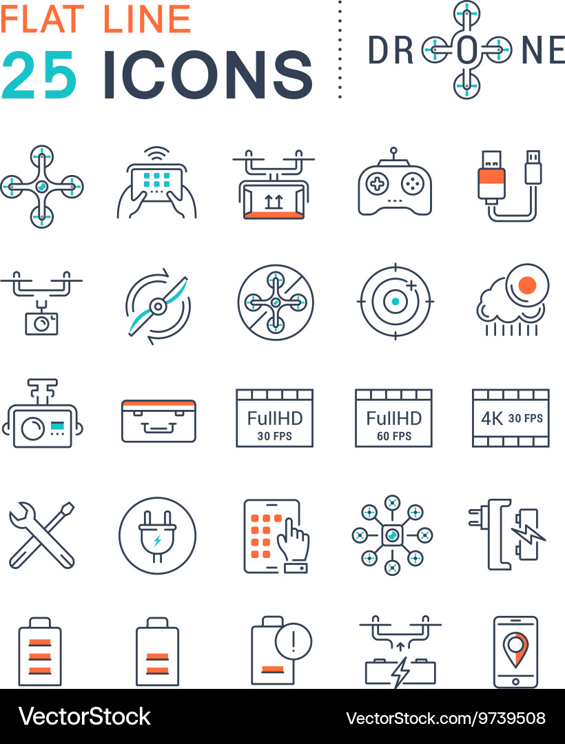 Drone and Gadget Line Icons vector image