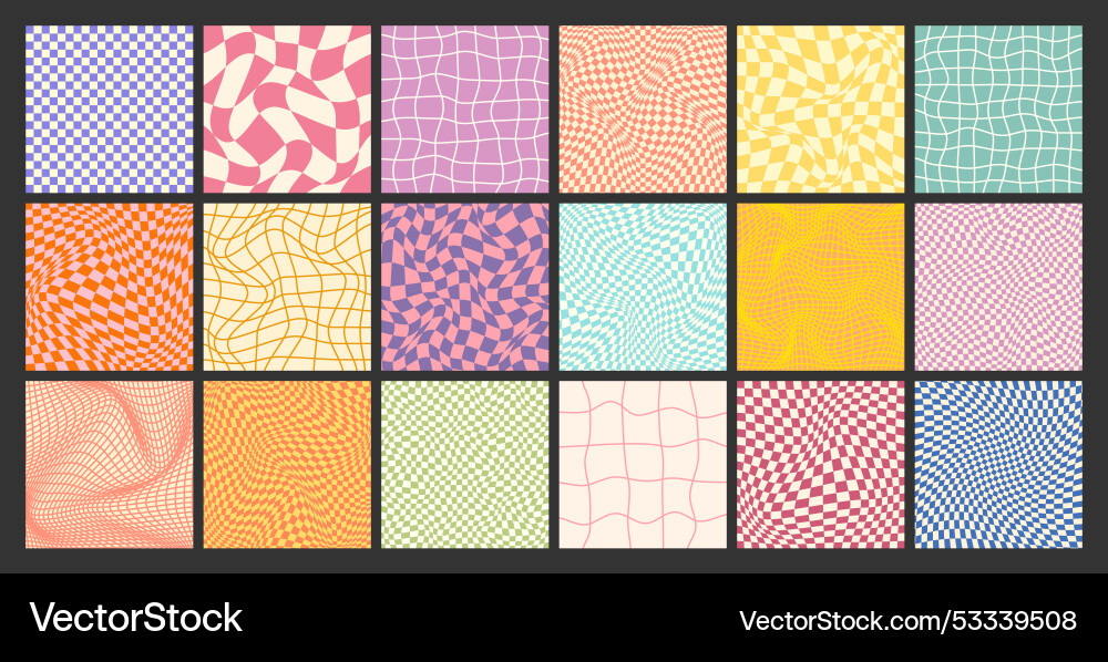 Groovy checkered pattern colorful distorted tiled Groovy checkered pattern colorful distorted tiled vector image