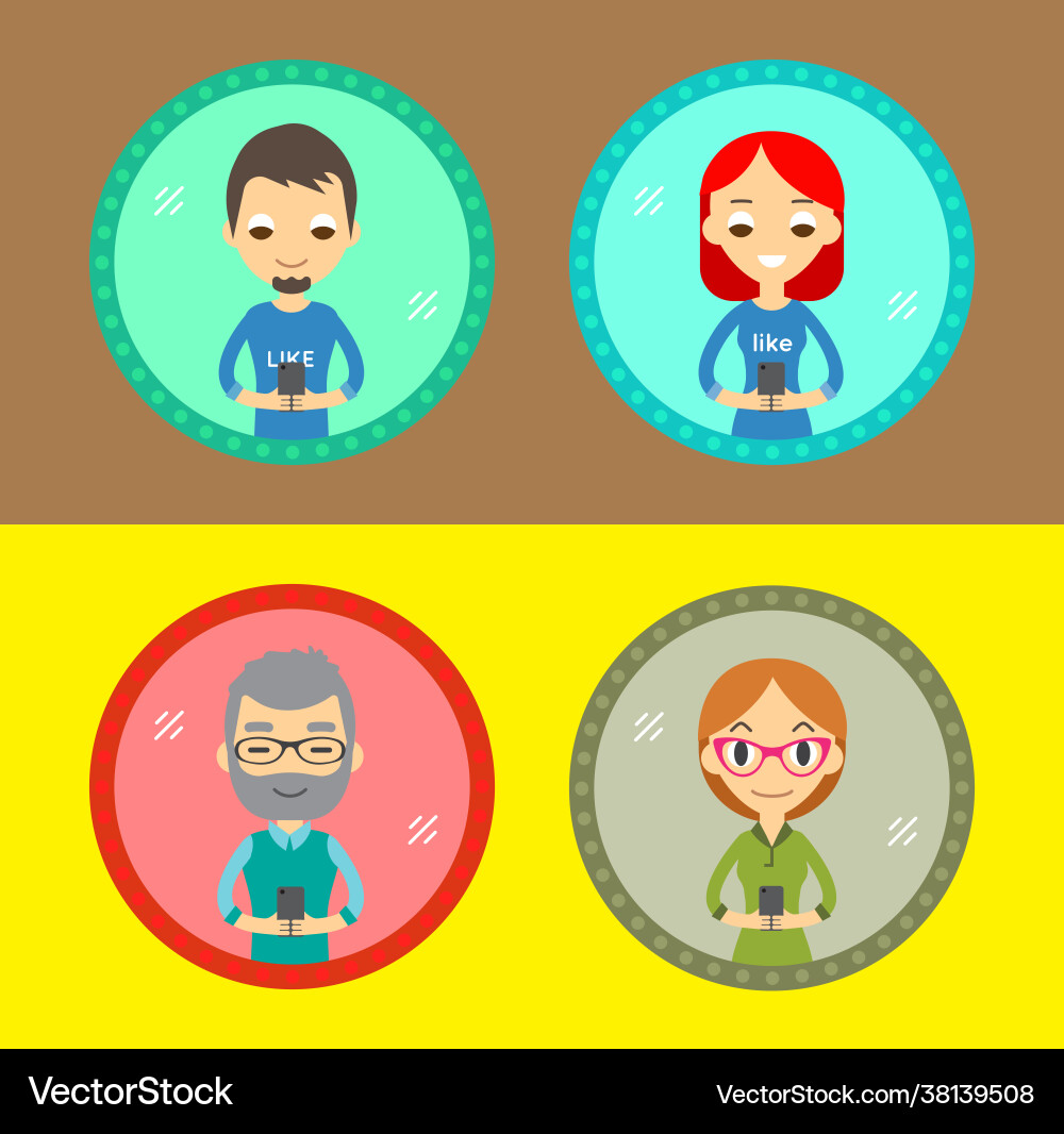 Set four characters icons with device Set four characters icons with device vector image