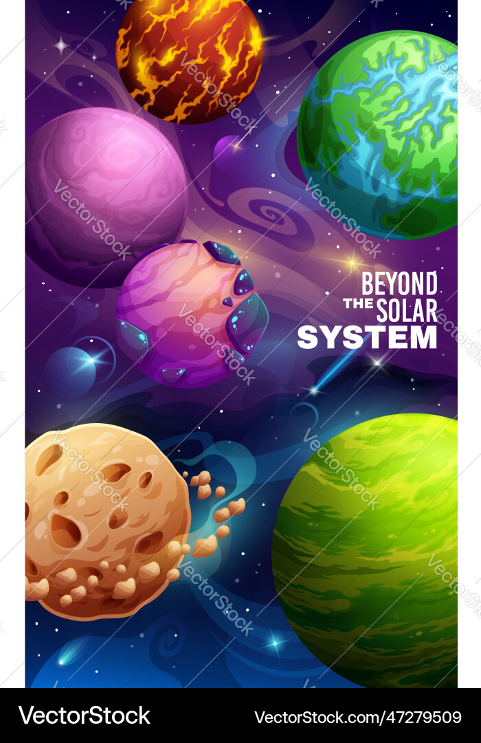 Cartoon galaxy space poster solar system planets Cartoon galaxy space poster solar system planets vector image