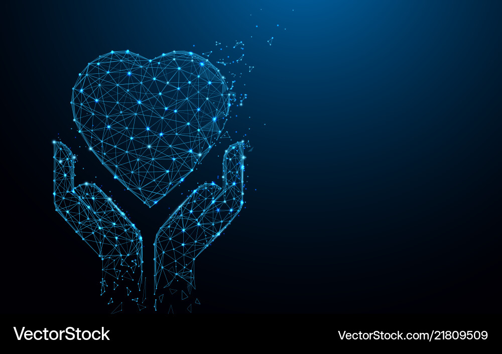 Hands Holding Heart - Abstract Lines & Particles vector image