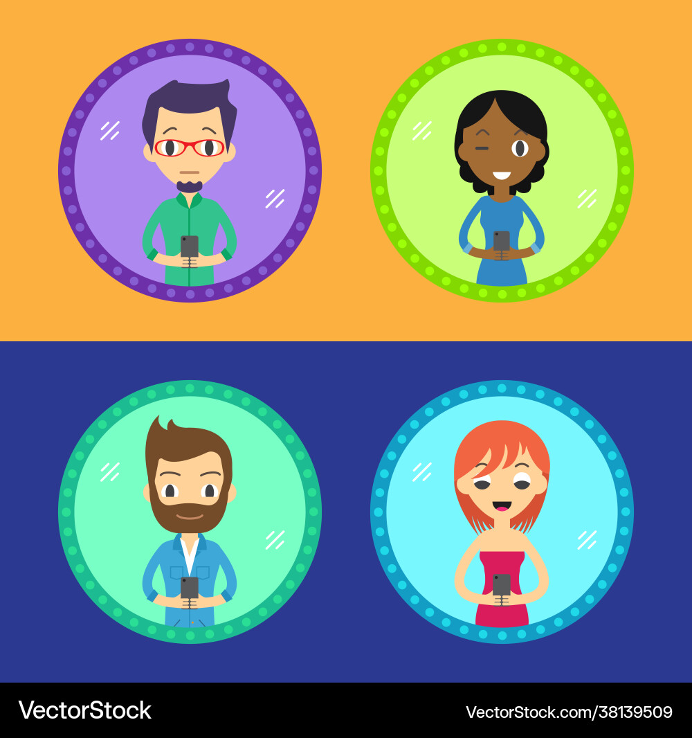 Set four characters icons with device Set four characters icons with device Vector Image