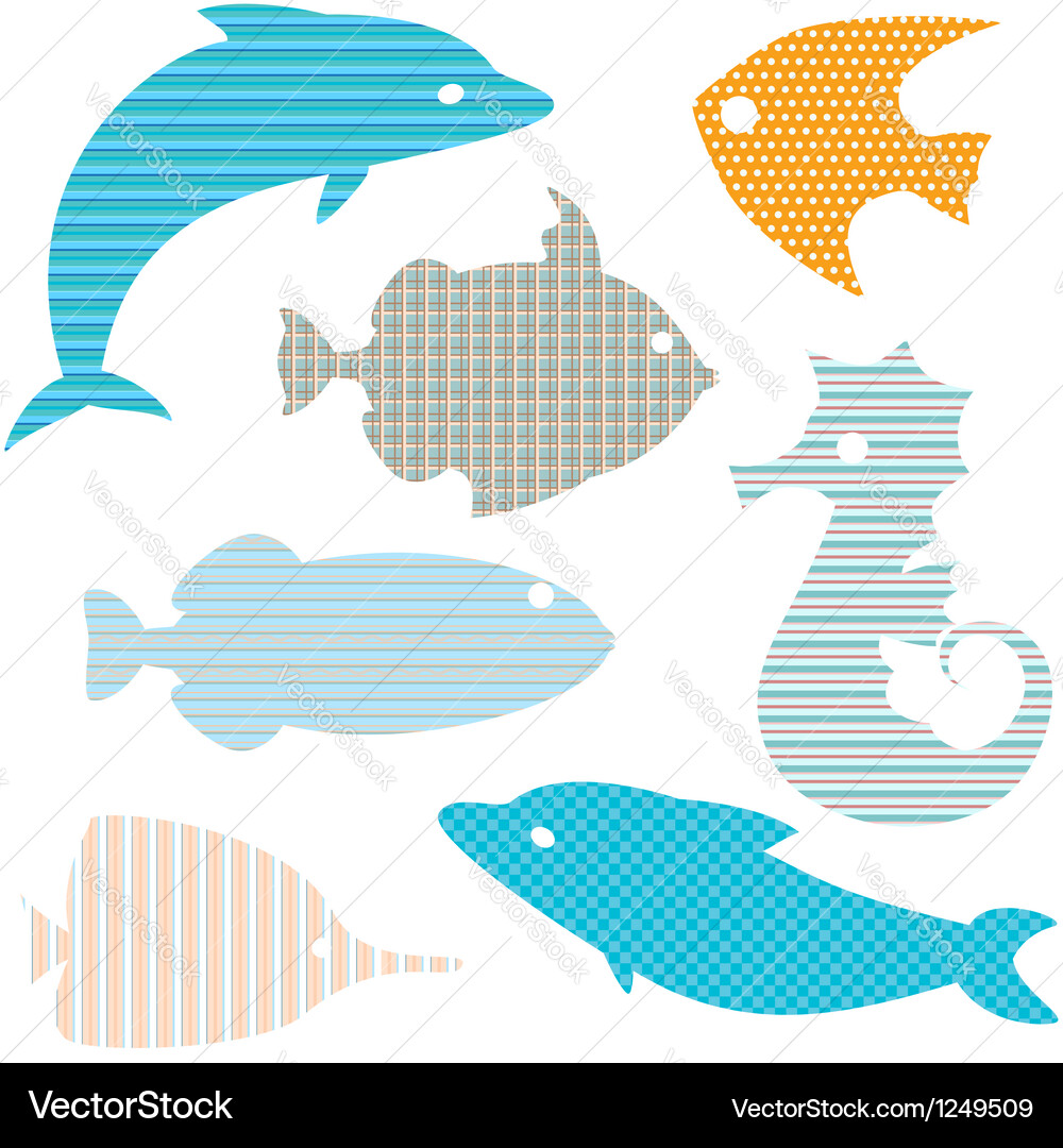 Set of fish silhouettes with simple patterns Vector Image
