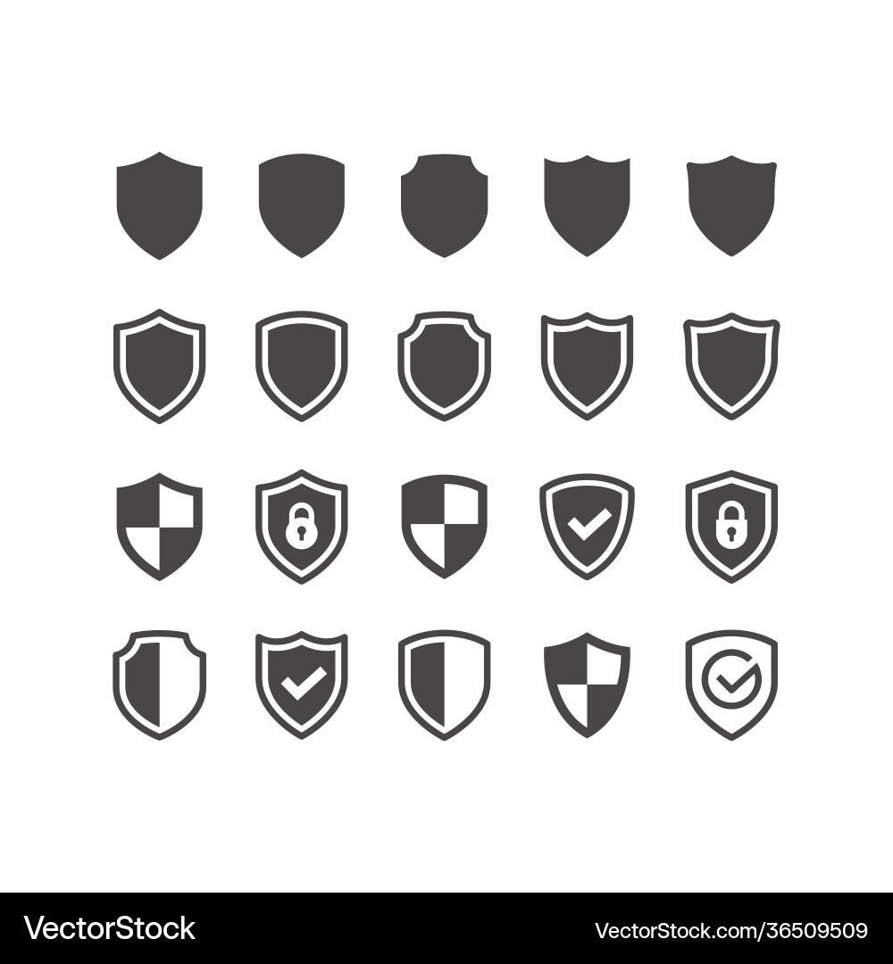 Shield Icon Set - Security & Protection Vector Image