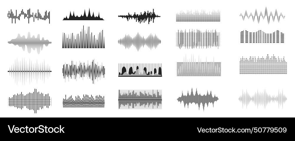 Sound waves mega set in flat graphic design Vector Image