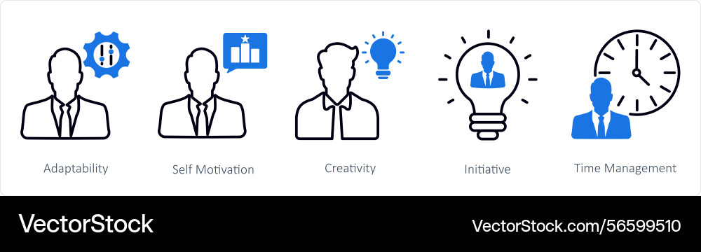 A set of 5 soft skills icons as adaptability self Vector Image