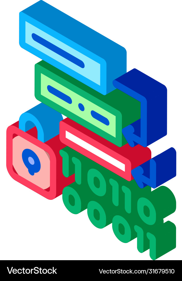 Binärschutz-Algorithmus isometrisches Icon Binärschutz-Algorithmus isometrisches Icon vektorbild