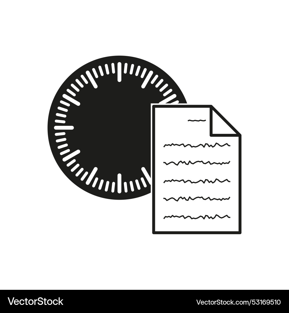 Clock and document icon monochrome timer simple Clock and document icon monochrome timer simple Vector Image
