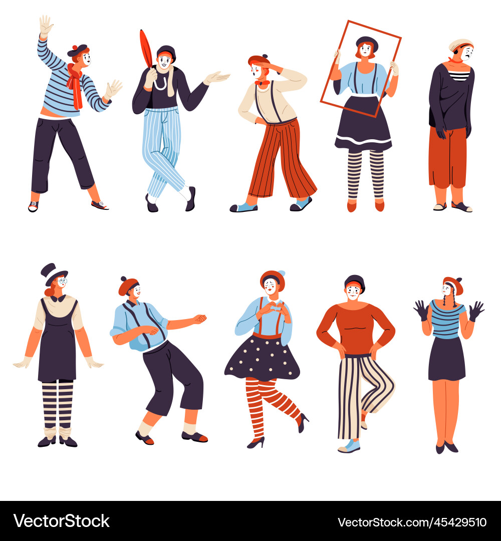 Mime character with expression giving performance Mime character with expression giving performance Vector Image
