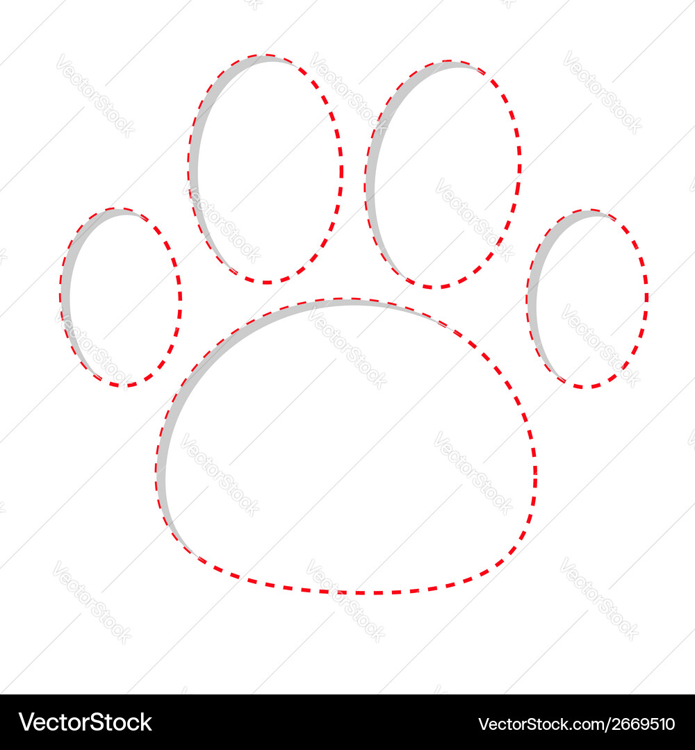 Red Dash Paw Print Template Vector Image