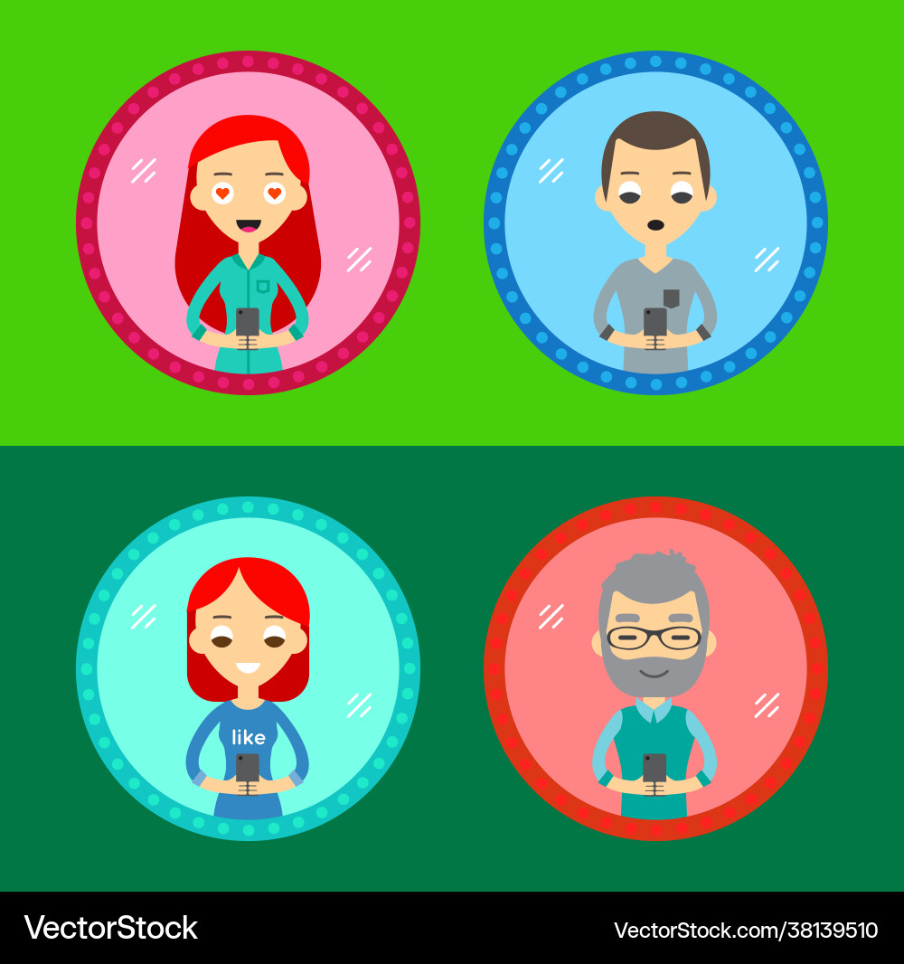 Set four characters icons with device Set four characters icons with device vector image