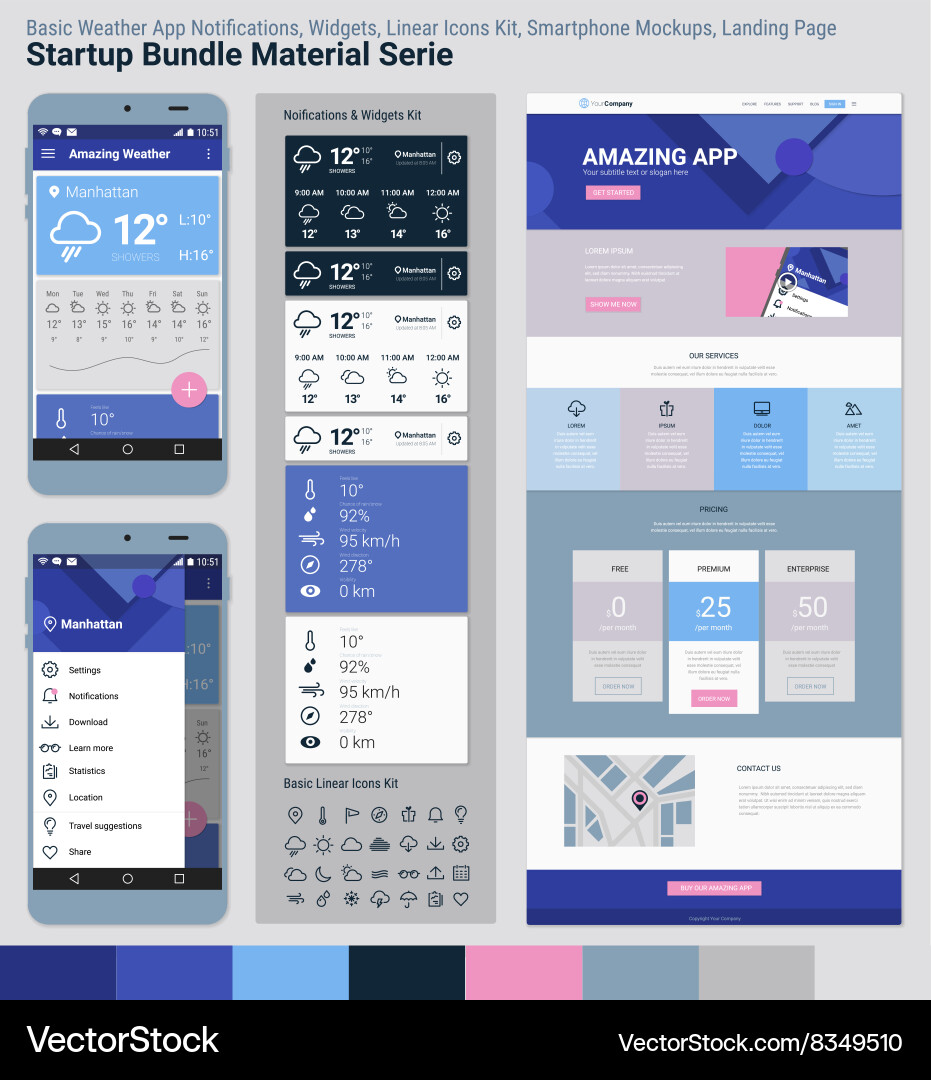 Startup bundle material serie mobile app ui vector image