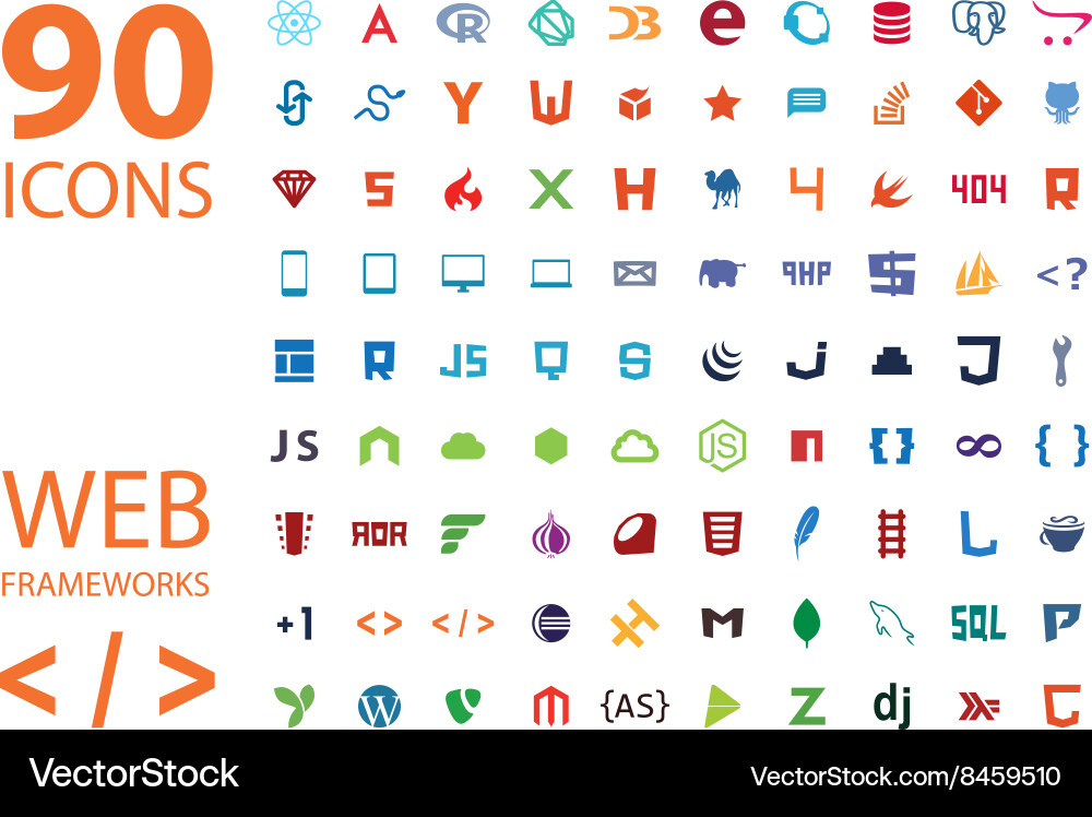 Web Development Icon Set - Frameworks & Tools vector image