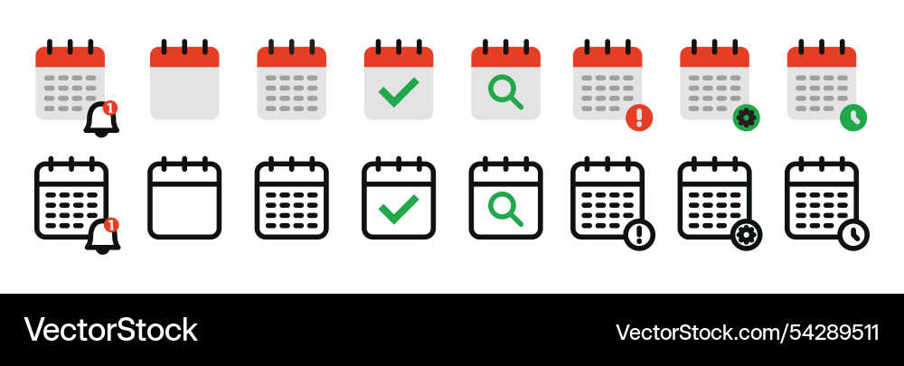 Calendar outline and flat icon set event schedule Calendar outline and flat icon set event schedule vector image