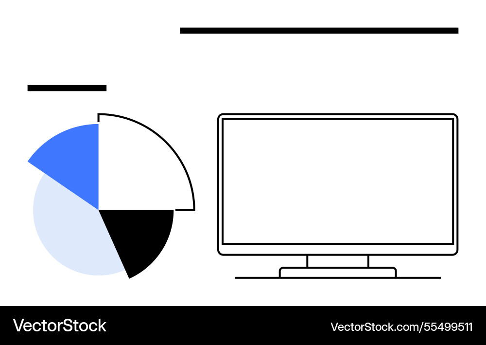 Computer monitor beside multicolored pie chart Vector Image