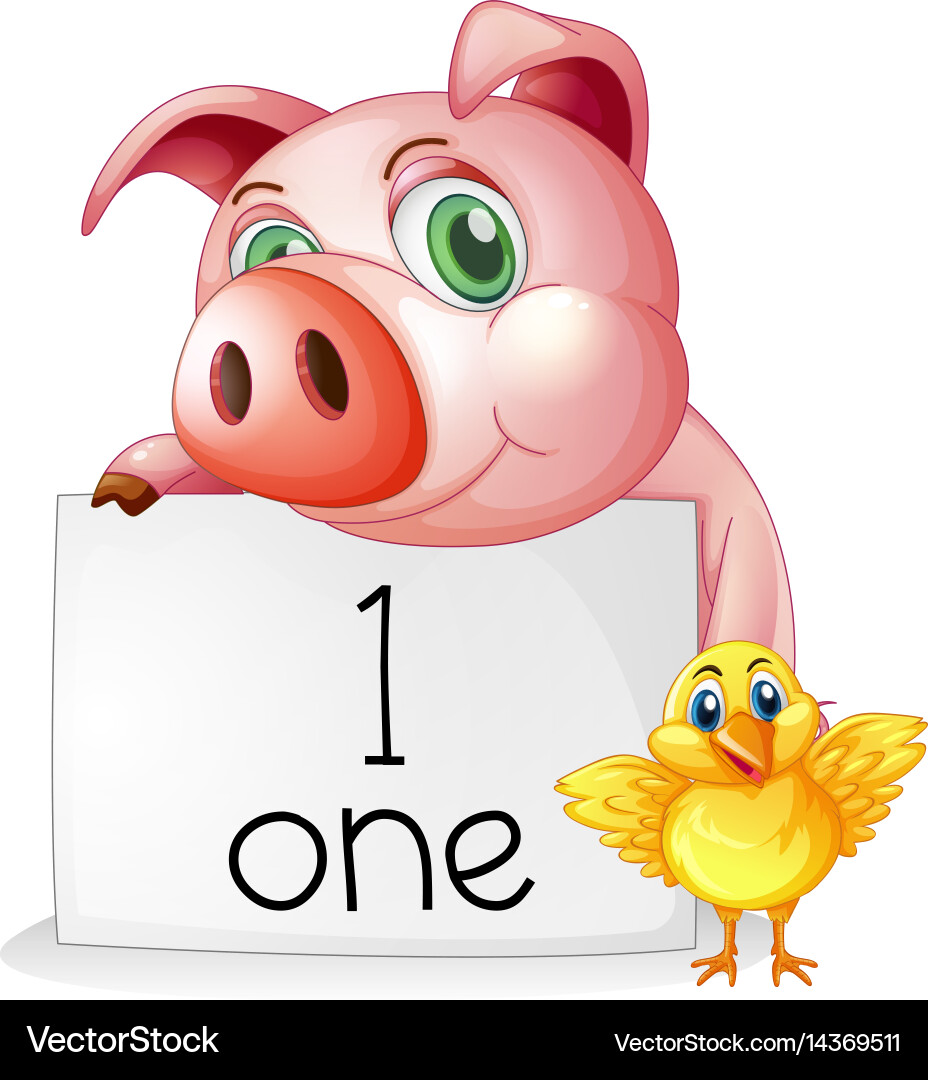 Counting number one with pig and chick vector image