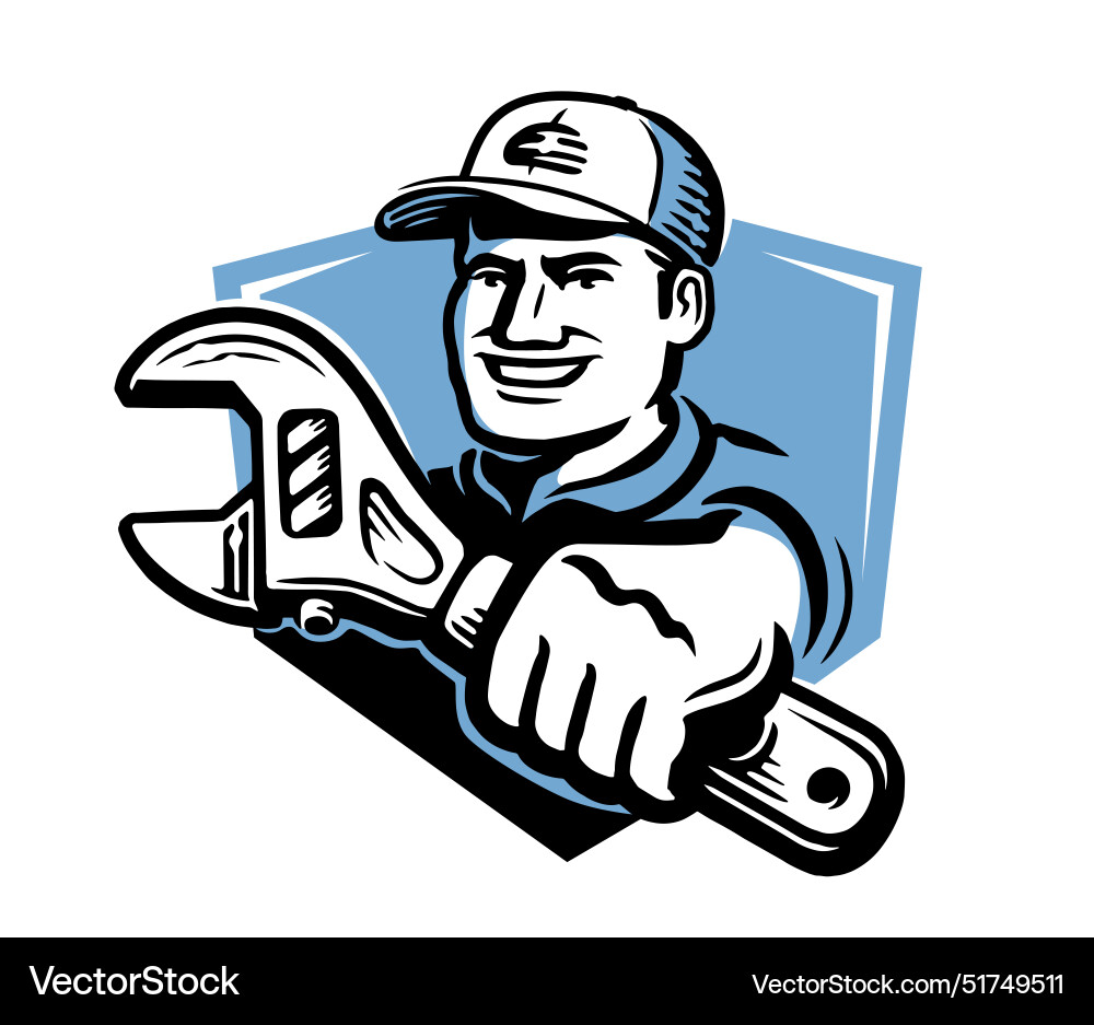 Mechanical repair service logo worker with spanner Mechanical repair service logo worker with spanner vector image