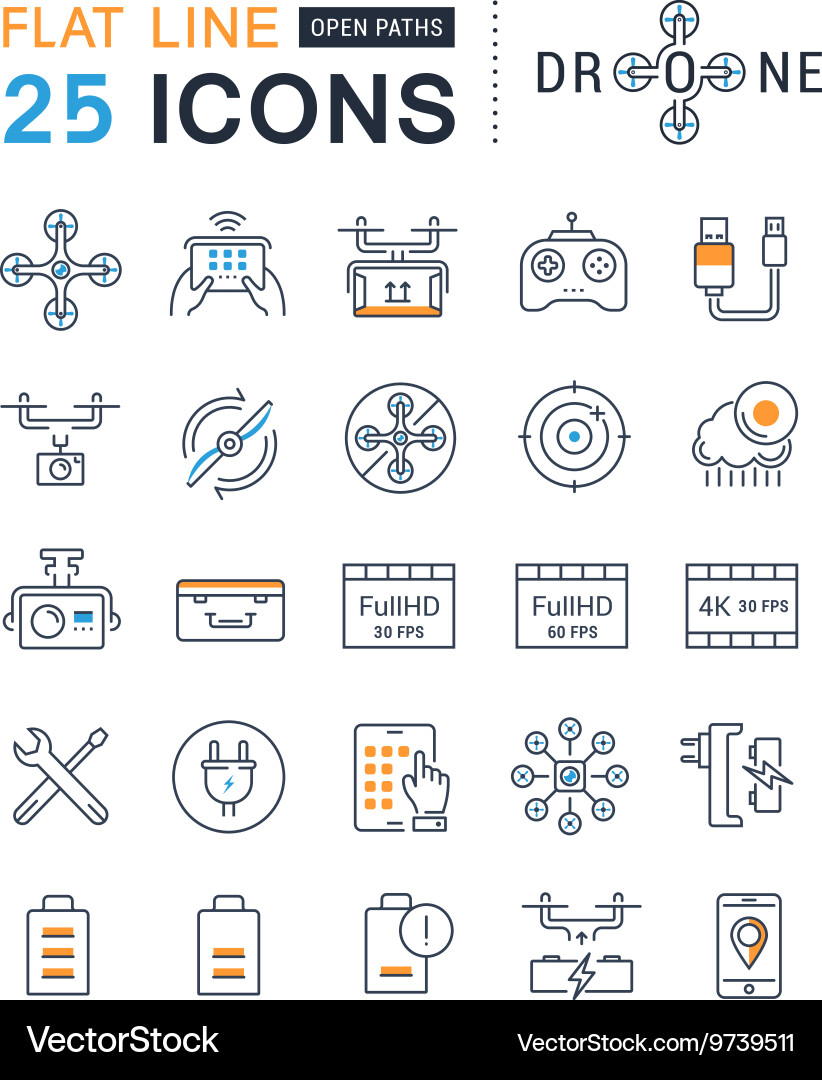 Set flat line icons drones Vector Image