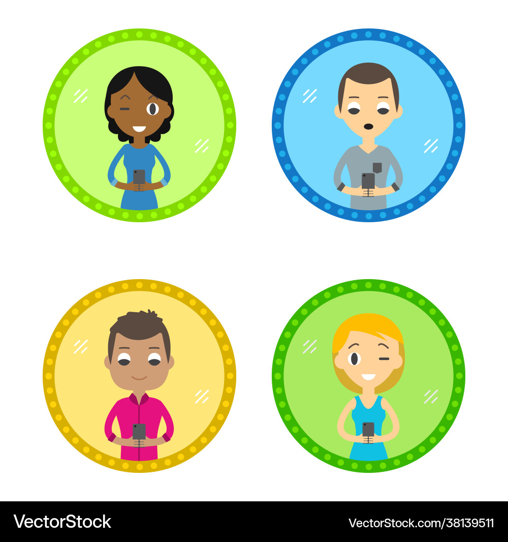 Set four characters icons with device Set four characters icons with device Vector Image