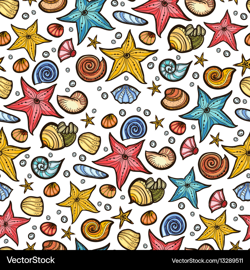 Starfish shell seamless pattern Vector Image