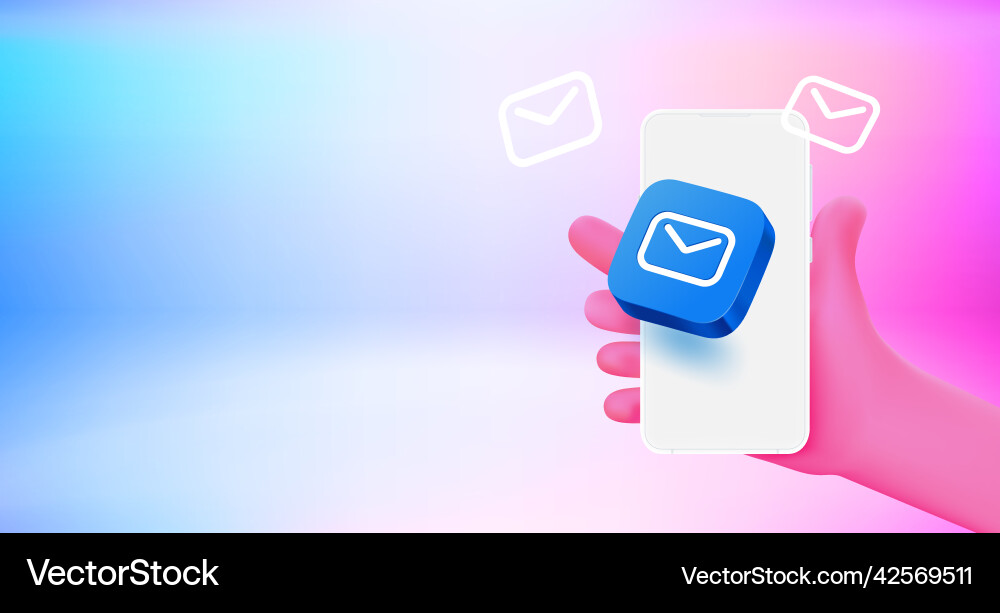 Using mailing application on mobile phone 3d vector image