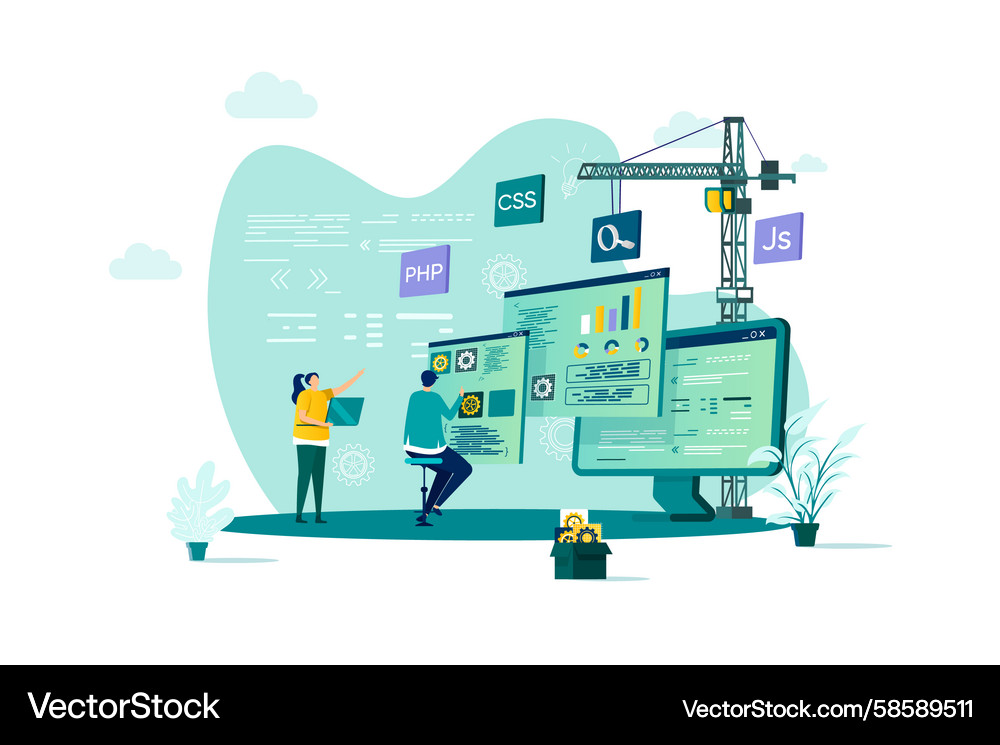 Web development concept in flat style Web development concept in flat style Vector Image