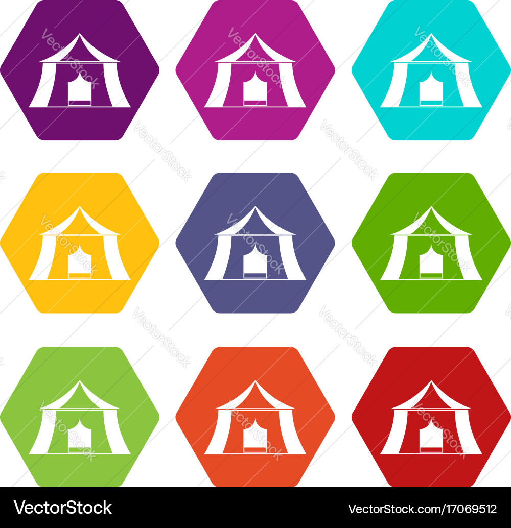 Hiking pavilion icon set color hexahedron Vector Image