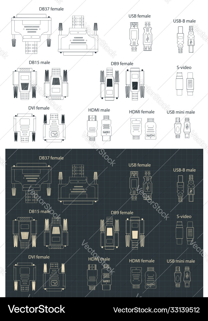 Interface Connector Blueprints vector image