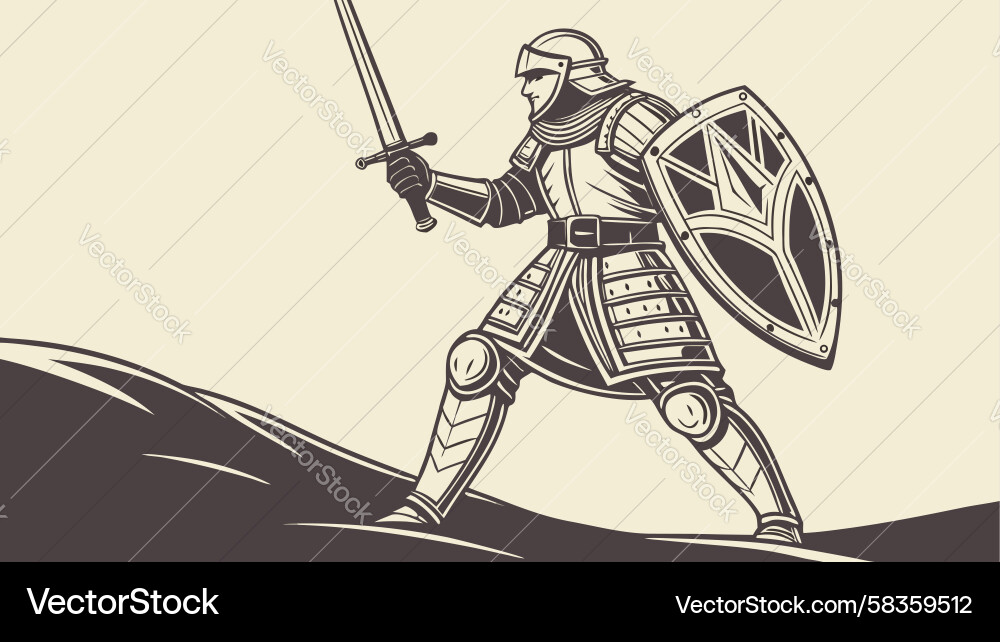Medieval Knight with Sword and Shield Vector Image