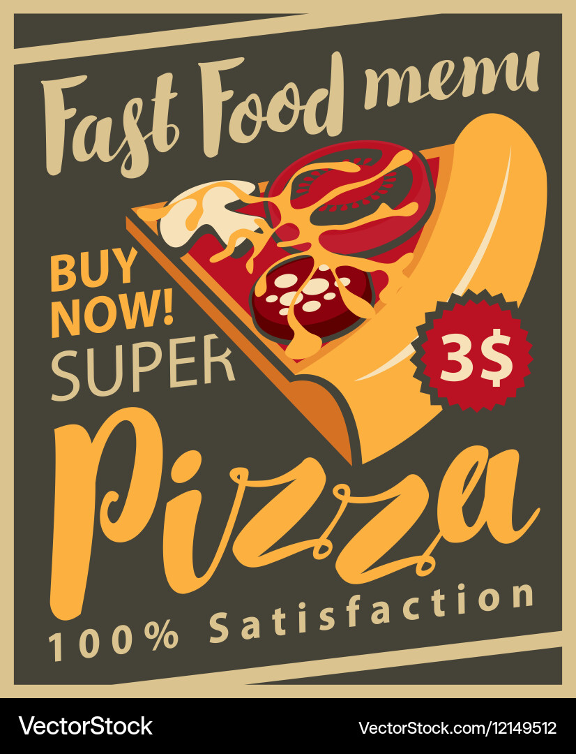 Menu with slice of pizza vector image
