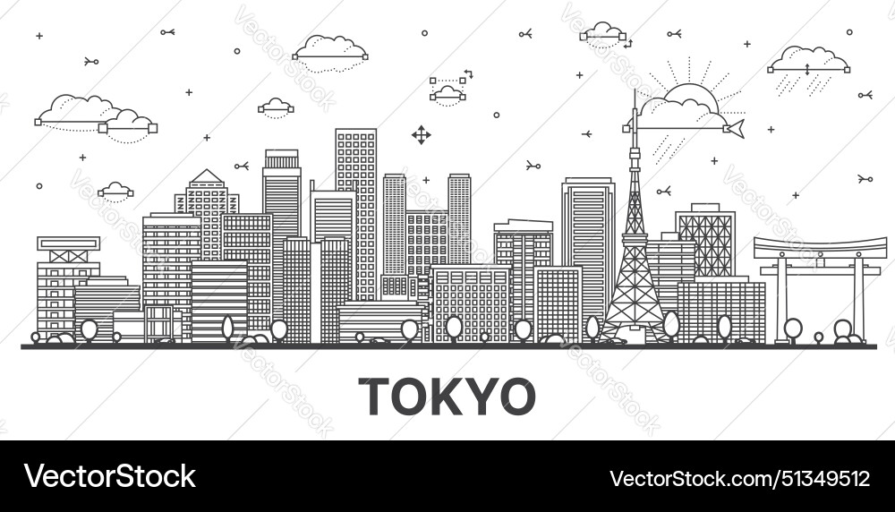 Outline tokyo japan city skyline with modern Outline tokyo japan city skyline with modern vector image