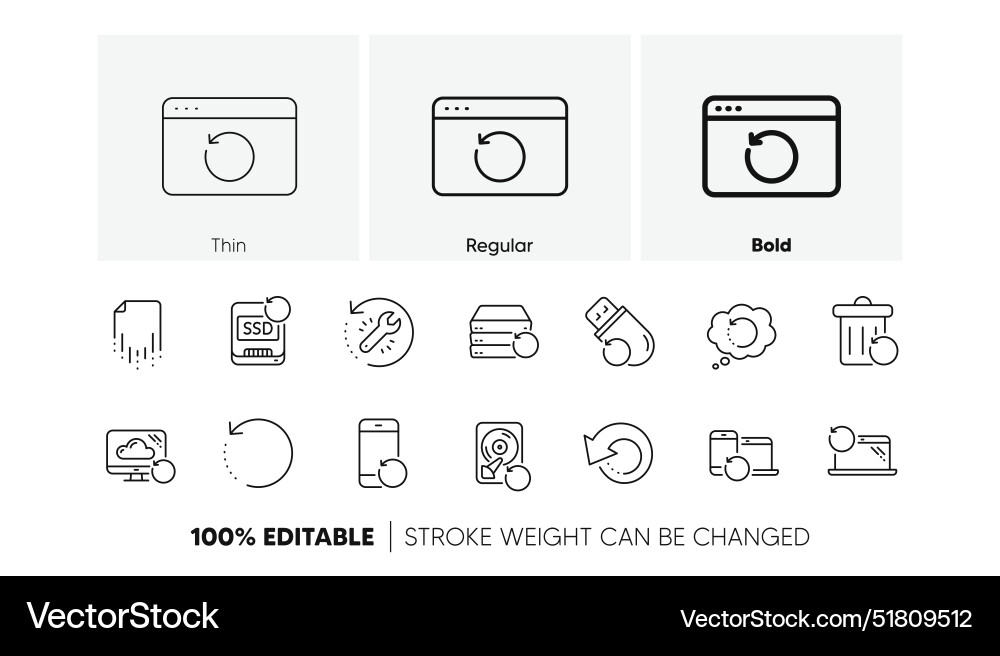 Recovery line icons backup restore data Recovery line icons backup restore data vector image