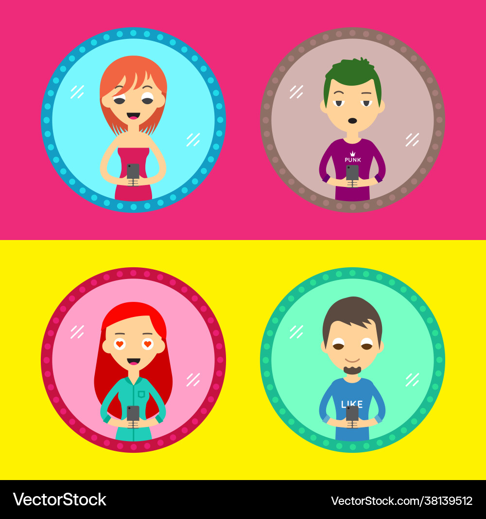 Set four characters icons with device Set four characters icons with device vector image