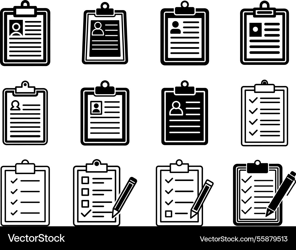 12 checklist profile icons clipboard task list 12 checklist profile icons clipboard task list vector image
