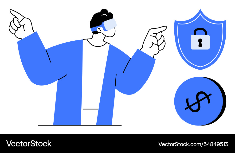 Man in virtual reality gear with security shield Man in virtual reality gear with security shield vector image