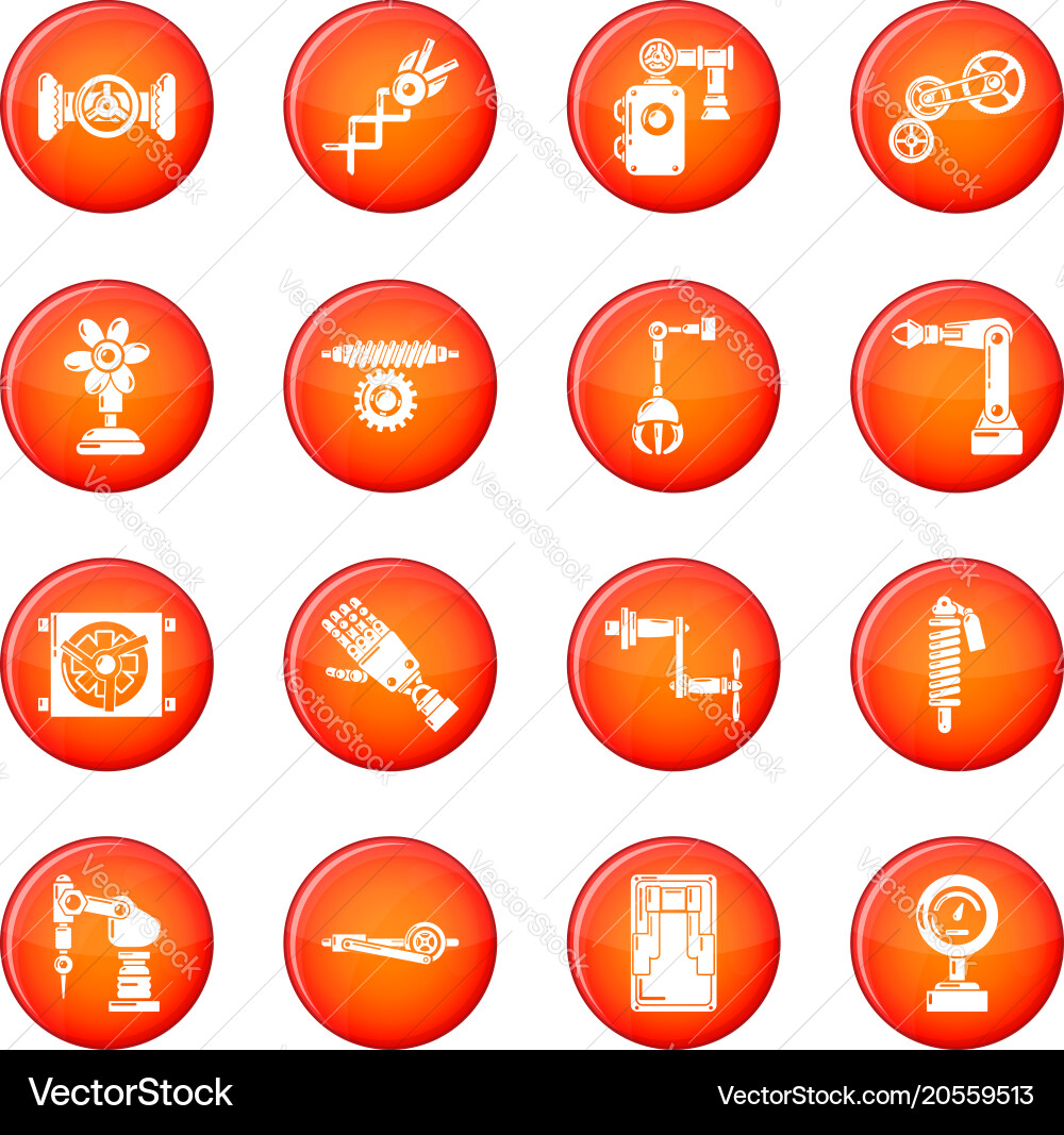 Technical mechanisms icons set red Vector Image